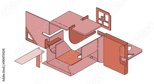 Flat-Pack Assembly Diagram: Exploded Isometric View of Modular Interlocking Construction Pieces.