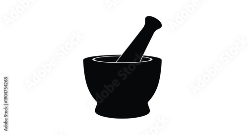 A simple black silhouette of a mortar and pestle silhouette