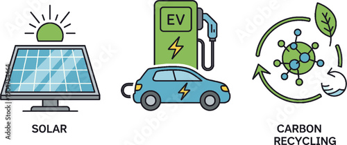 Collection of Renewable Energy and Green Technology Vector Icons in Line Art Style