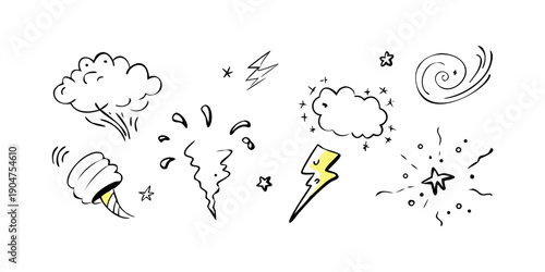 Obraz na plátně A collection of various weather phenomena and natural elements in a whimsical st