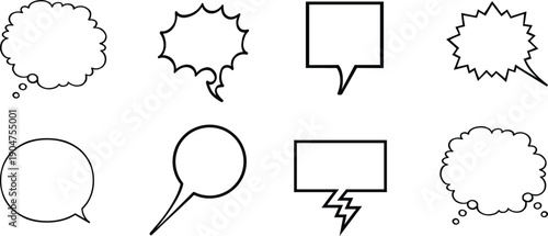 Collection of comic book speech bubbles and text boxes in various shapes