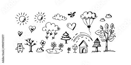 Foto A delightful collection of various heartwarming and nature-inspired doodle art V