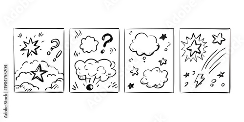 Obraz na plátně Four distinct black and white drawings on a white background Vector