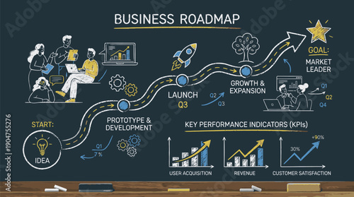 Business Roadmap Illustration with Growth Strategy.