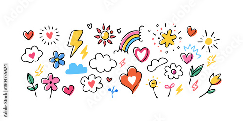 Billede på lærred A colorful array of various heart and love-themed icons and symbols