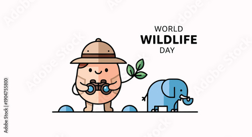 Cartoon Character Observing Wildlife on World Wildlife Day.