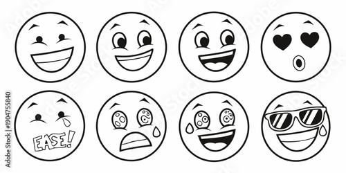 Fotografie A collection of nine diverse and expressive emoji faces displaying various emotions