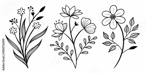 Fotografía A delightful illustration of three distinct floral arrangements with intricate d
