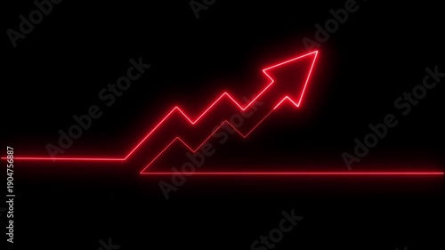 Abstract neon arrow business graph chart icon animation background. Market RecoveConceptry . Successful growth trend Green line graph going Up. Neon Upward Arrow on Line Graph Animation.4k