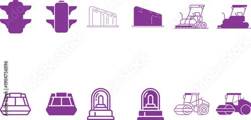 Construction Road Signs and Heavy Machinery Icons