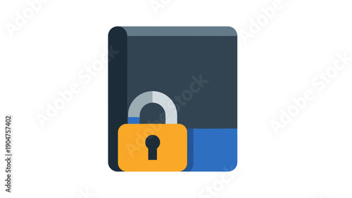 Flat Design Icon: Data Protection, Digital Security, and Privacy Concept with Padlock and File. Cybersecurity Access Illustration.
