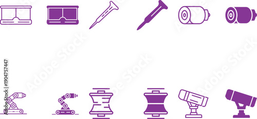 Industrial tools and machinery icons in purple