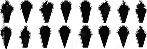 Set of ice cream cone silhouette icons frozen dessert shapes sweet food symbols black vector isolated on white