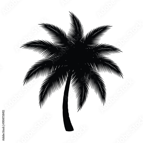 Elegant palm tree vector silhouette, single graceful tree against a gradient background, sophisticated tropical motif.