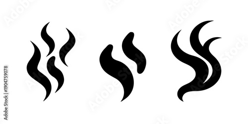 Obraz na plátně Three distinct abstract shapes with wavy lines and curved forms in black Vector