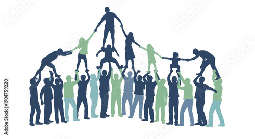 Illustration of diverse people joining hands in a human chain to support community and social justice with a global impact.