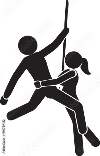 A dynamic black vector illustration of a basketball player silhouette in action, capturing the athletic competition and movement of a sports team athlete jumping with a ball during a game