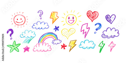 Photos Vibrant and colorful assortment of various shapes and symbols in a playful arran
