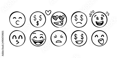 Принти на полотні A diverse collection of emojis representing various human emotions and expressio