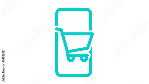 Mobile Shopping Cart Icon. E-commerce App Symbol, Smartphone Retail, M-Commerce Outline Vector Graphic