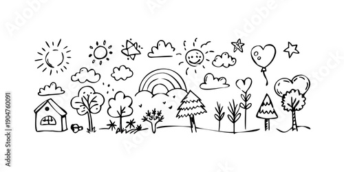 Obraz na plátně A whimsical illustration of various objects and creatures in a playful and imagi