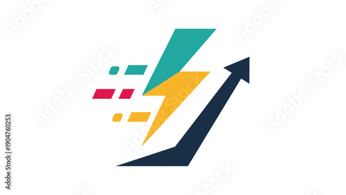 Rapid Progress Icon: Upward Arrow and Energy Lightning Bolt Logo for Speed, Tech, and Financial Growth