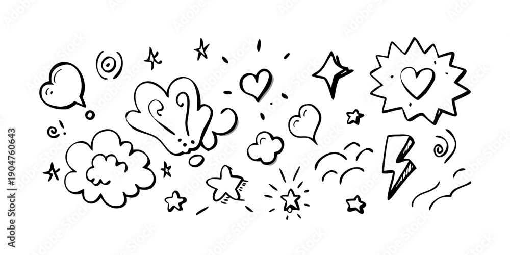 Fototapeta premium A whimsical illustration of various weather elements and natural phenomena Vector