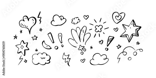 Konstfotografi A delightful array of whimsical doodles featuring hearts, stars, and clouds
