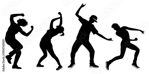 Photos Three dancers performing in a modern dance routine on stage Vector