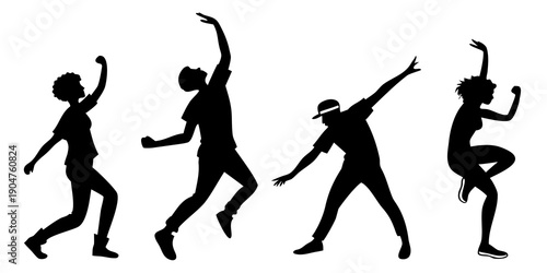 Fotografía Silhouettes of people dancing in various dynamic poses against a white backgroun