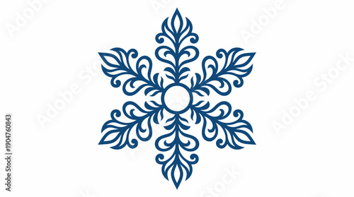 Decorative Snowflake Vector – Intricate Blue Winter Symbol with Symmetrical Curling Patterns for Holiday, Seasonal, Christmas, and Frost‑Themed Design Projects