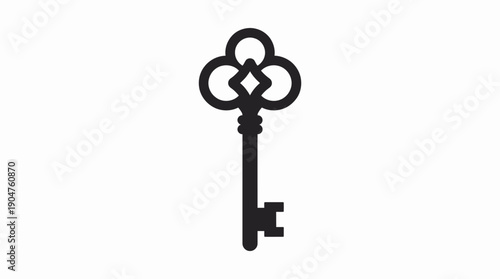 Vintage Key Silhouette Vector – Ornate Antique Key with Decorative Bow for Retro Locks, Secrets, Treasure Themes, Mystery, and Classic Design Projects