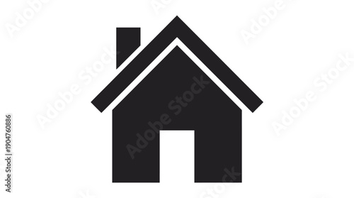 Home Icon Vector – Minimalist Black Silhouette of House with Chimney and Triangular Roof for UI Design, Web Navigation, Real Estate, and App Interfaces