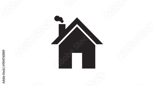 Home Icon Vector – Minimalist Black Silhouette of House with Chimney and Triangular Roof for UI Design, Web Navigation, Real Estate, and App Interfaces