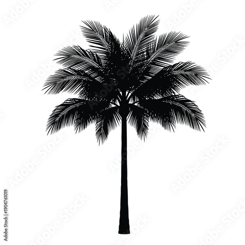 Graphic vector palm tree silhouette, ideal for adding a tropical flair to backgrounds, textiles, and travel promotions.