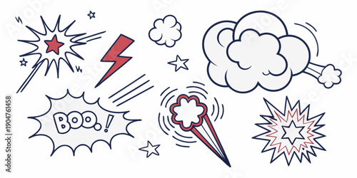 A vibrant and dynamic illustration of various weather phenomena and natural elements. Vector