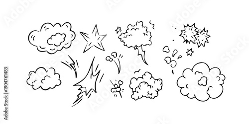 Whimsical doodles of clouds and birds in playful and creative designs Vector