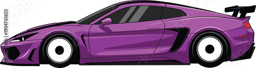 Vibrant purple modern sports car illustration with aerodynamic body and rear spoiler for automotive and racing game design