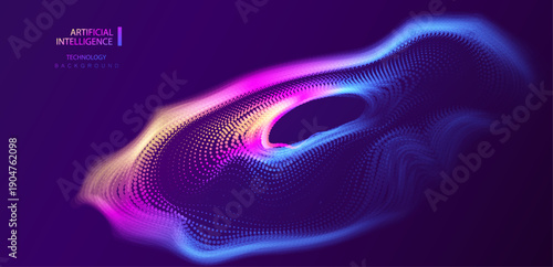 Big Data Particles Blurred Dots. Colorful Science Network Design.  AI Artificial Intelligence Concept Technology. Machine Deep Learning. Digital Circle Tech Vector.