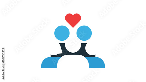 Minimalist Couple Love Icon. Abstract People Profiles with Red Heart. Relationship, Connection, and Community Vector Symbol.