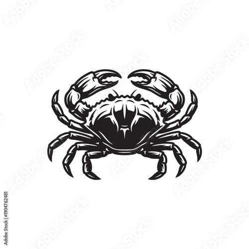 A detailed monochrome illustration of a crab displays strength and resilience in a simple, artistic way.