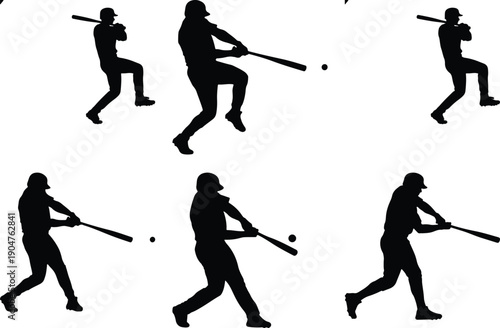 Baseball player silhouettes in action on white background