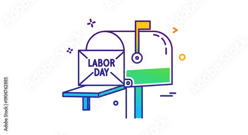 Vibrant Labor Day message in a mailbox icon design celebrating the holiday and communication