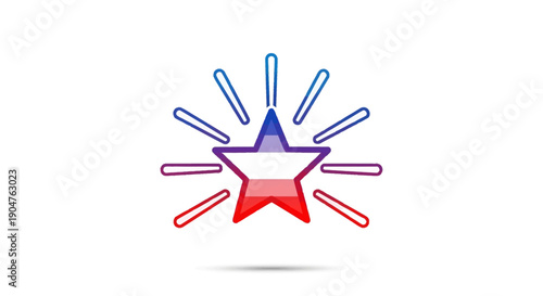 Dynamic French national flag star icon with vibrant blue white red gradient sparkle effect