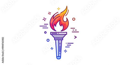 Vibrant Flat Design Olympic Torch Icon with Gradient Flame for Sports and Celebration Themes