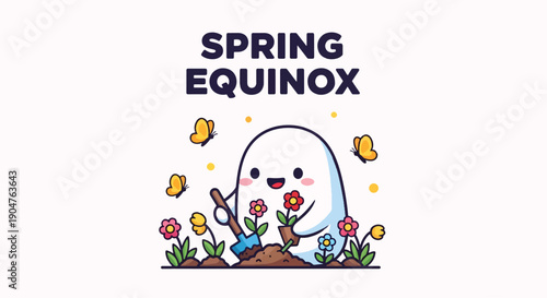 Happy Cartoon Character Celebrating Spring Equinox.