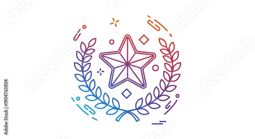 Modern gradient line art icon of a star encircled by a laurel wreath symbolizing success victory