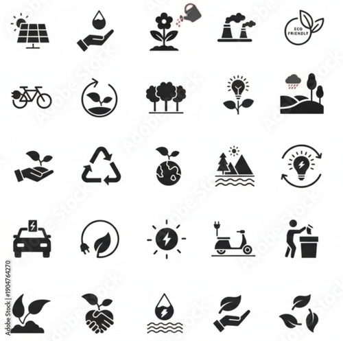 Ecology icon set silhouette vector. Ecology solid icon set.