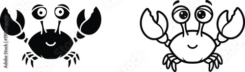 A playful illustration of two cartoon crabs with smiling faces