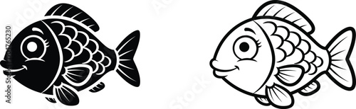A black and white illustration of two fish facing each other